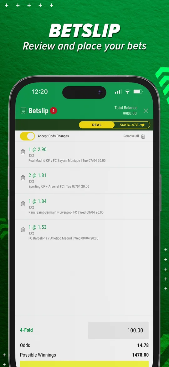 Premier Bet app bet slip screen with odds and stake fields